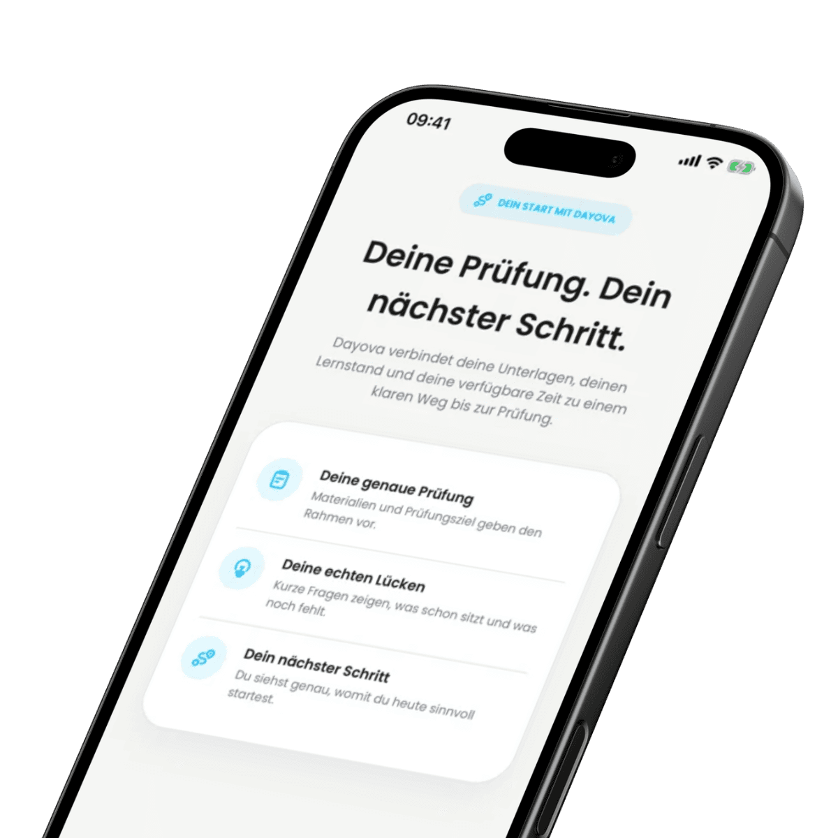 Dayova verbindet Prüfung, Lernstand und verfügbare Zeit mit dem nächsten sinnvollen Schritt
